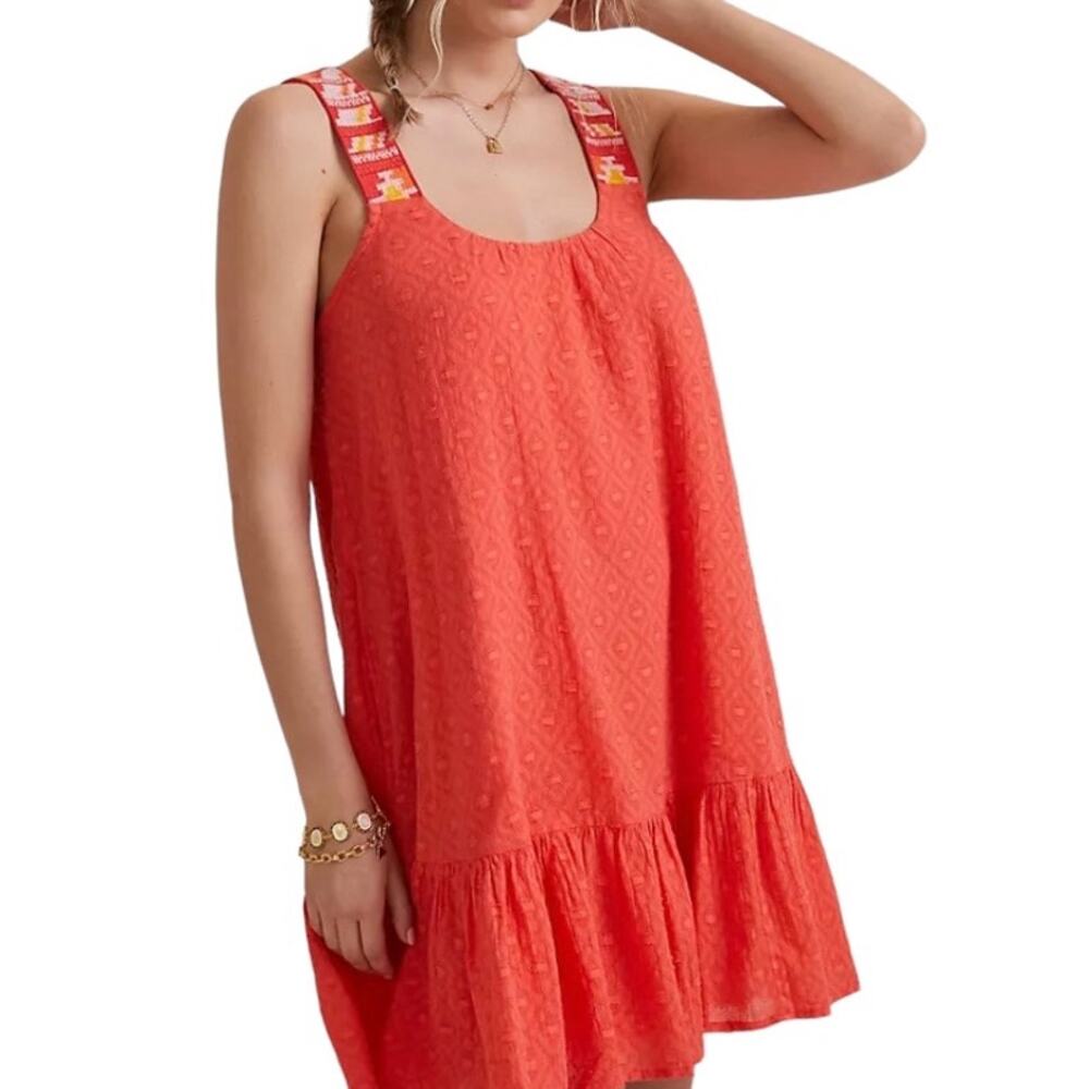 Anthropologie Embroidered Casual Coral Dress